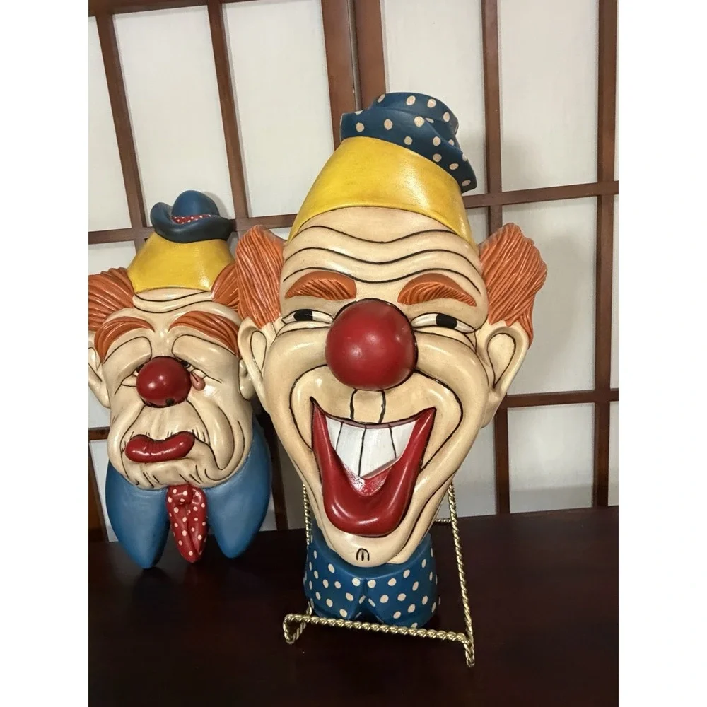Holland Mold Ceramic Clown Face Wall Plaque 2 Circus Decor 1960s Fun House